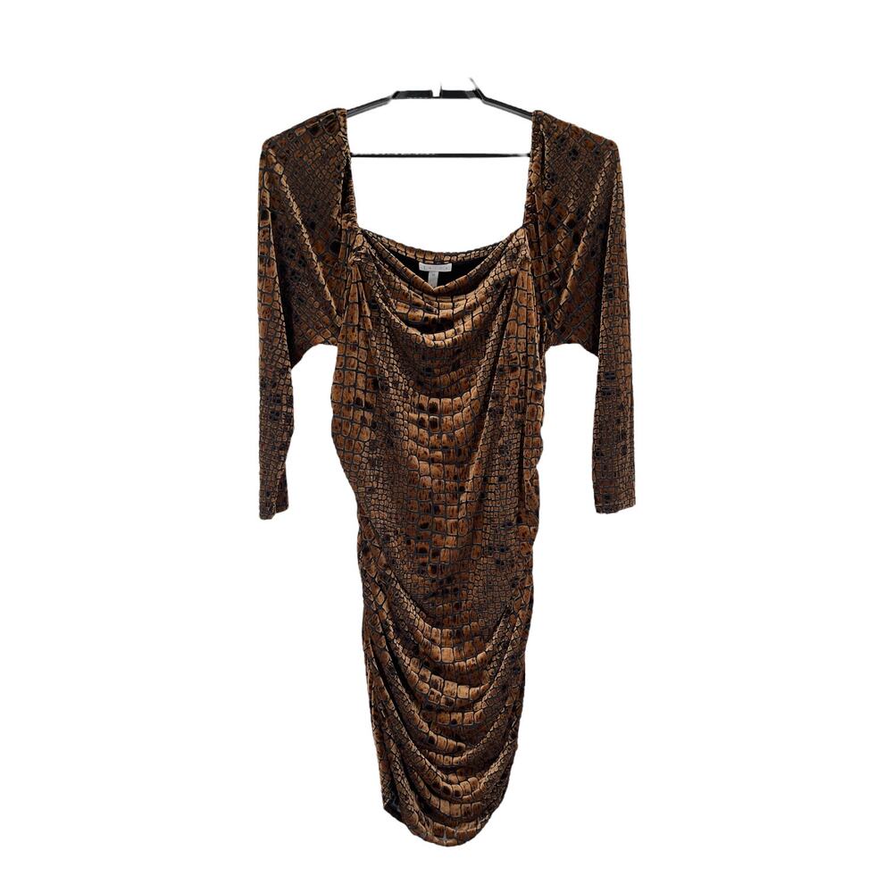 Leith dress velvet off shoulder burnout brown black size 2X